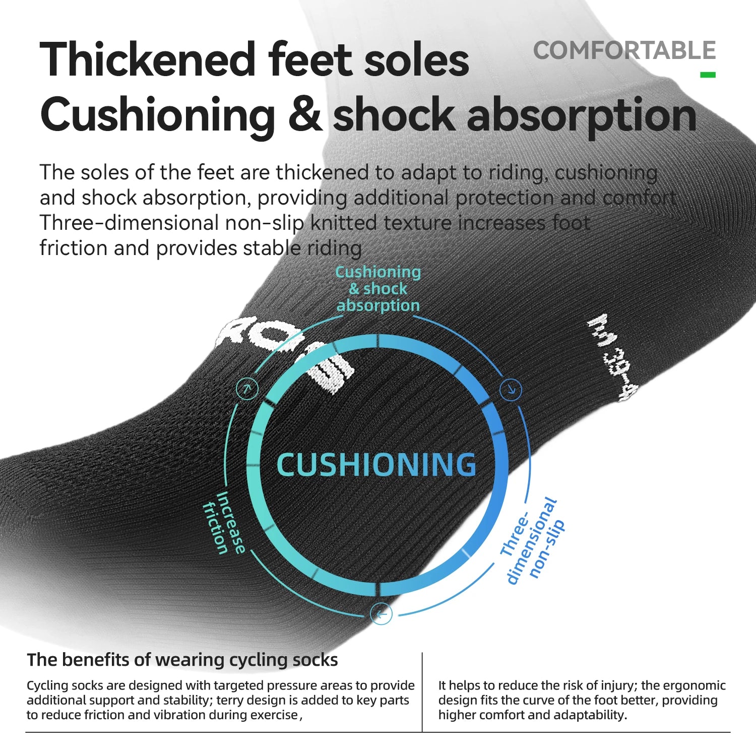 ROCKBROS Cycling Aero Socks Lightweight Elastic Breathable Socks Non-slip Shock Absorption Odorless Anti-bacterial Cycling Socks
