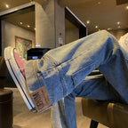 Men's Light Vintage Wash Baggy Wide Leg Jeans Knee Patch Detail Street Style Loose Fit Daily Casual Going Out Hip Hop Denim Trousers