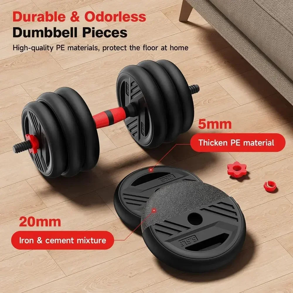 5-in-1 Adjustable Dumbbell Set: 20-90lbs with Double Locknut, Bar, Kettles, Push-up Stand, Plates for Home Gyms
