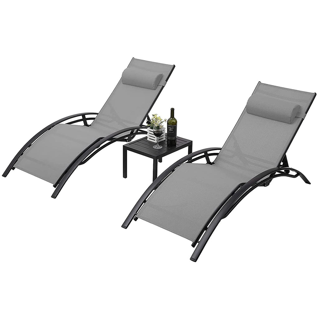 Garden Sun Loungers, Set of 2 with Side Table and Cushions, Aluminum,Weather Resistant,5-Way Adjustable Backrest,for Garden,Pool