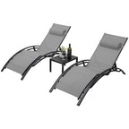 Garden Sun Loungers, Set of 2 with Side Table and Cushions, Aluminum,Weather Resistant,5-Way Adjustable Backrest,for Garden,Pool