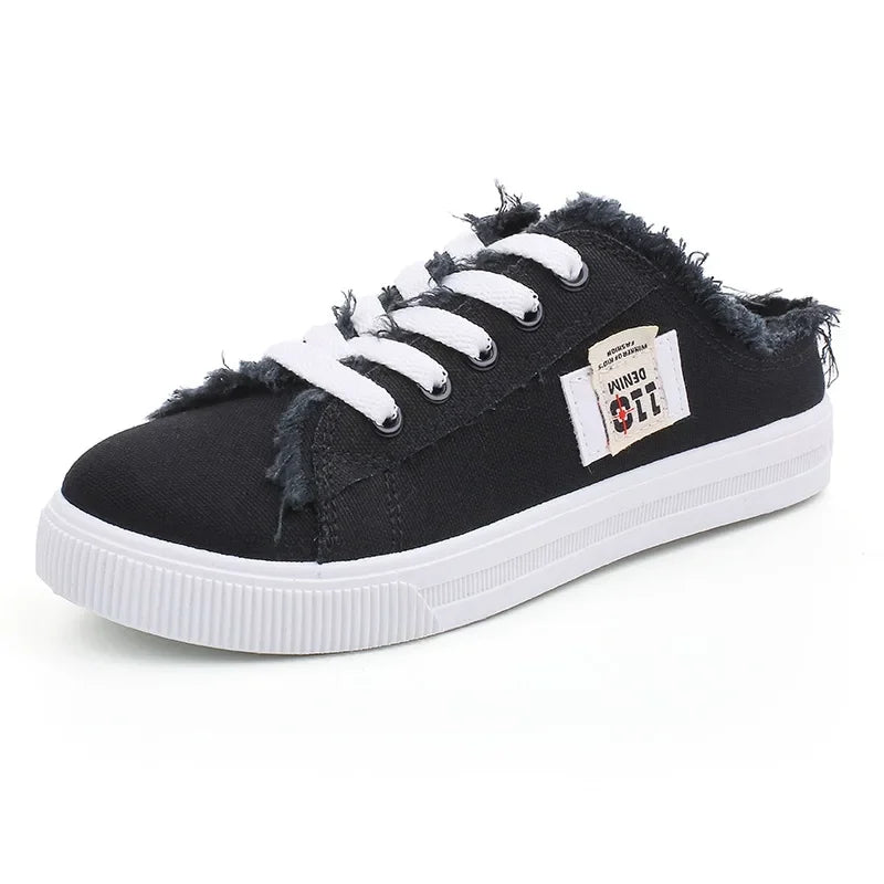 2024 Spring Summer Women Canvas Sneakers Low Top Lace Up Denim Flat Shoes Female Casual Board Shoes