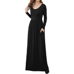 Women Casual Long Sleeve Maxi Dresses Empire Waist Long Dress with Pockets