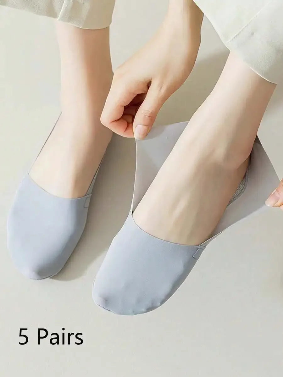 5 Pairs Women Breathable Thin Invisible Non-Slip Sweat Absorbent Boat Socks Summer