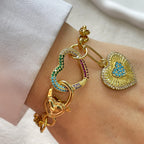 1 PC gold colorful diamond oval buckle bracelet, paired with gold Heart shaped pendant bracelet, unique and exquisite style