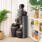 6-Tier Cascading Bowl Fountain with Stacked Stones for Gardens, Patios, Balconies, and Lawns (Gray)
