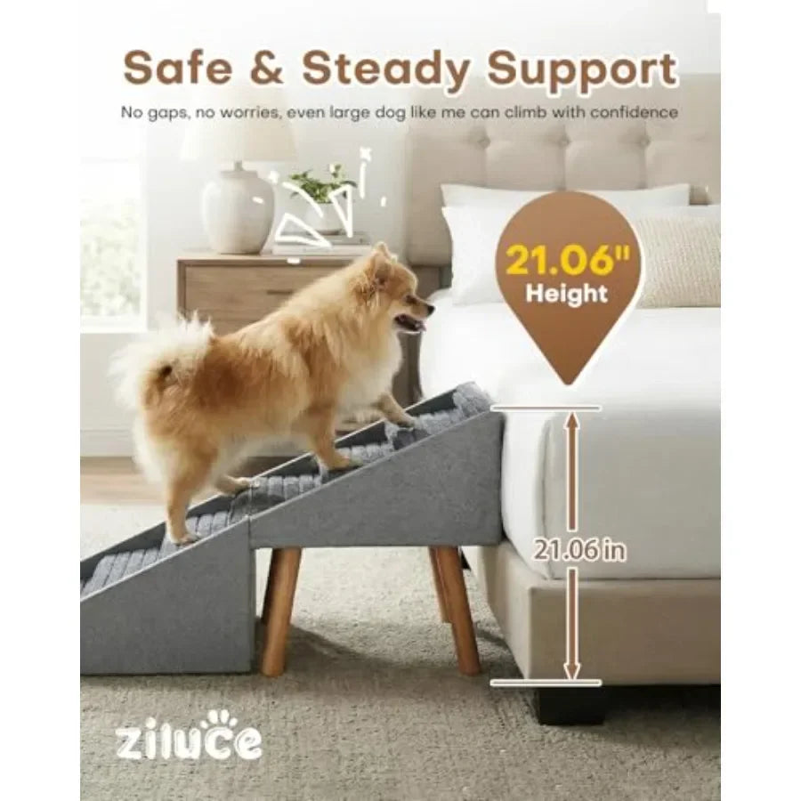 Dog Ramp for Bed Couch: Wooden, Brown, Foldable 2-in-1 Split Ottoman Design with No-Slip Surface for Large/Medium/Small Dogs