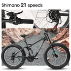 Fat Tire Mountain Bike 26 Inch, 21 Speed Dual Full Suspension, 4.0" Wide Non-Slip Big Fat Tire, Men Women Bicycles
