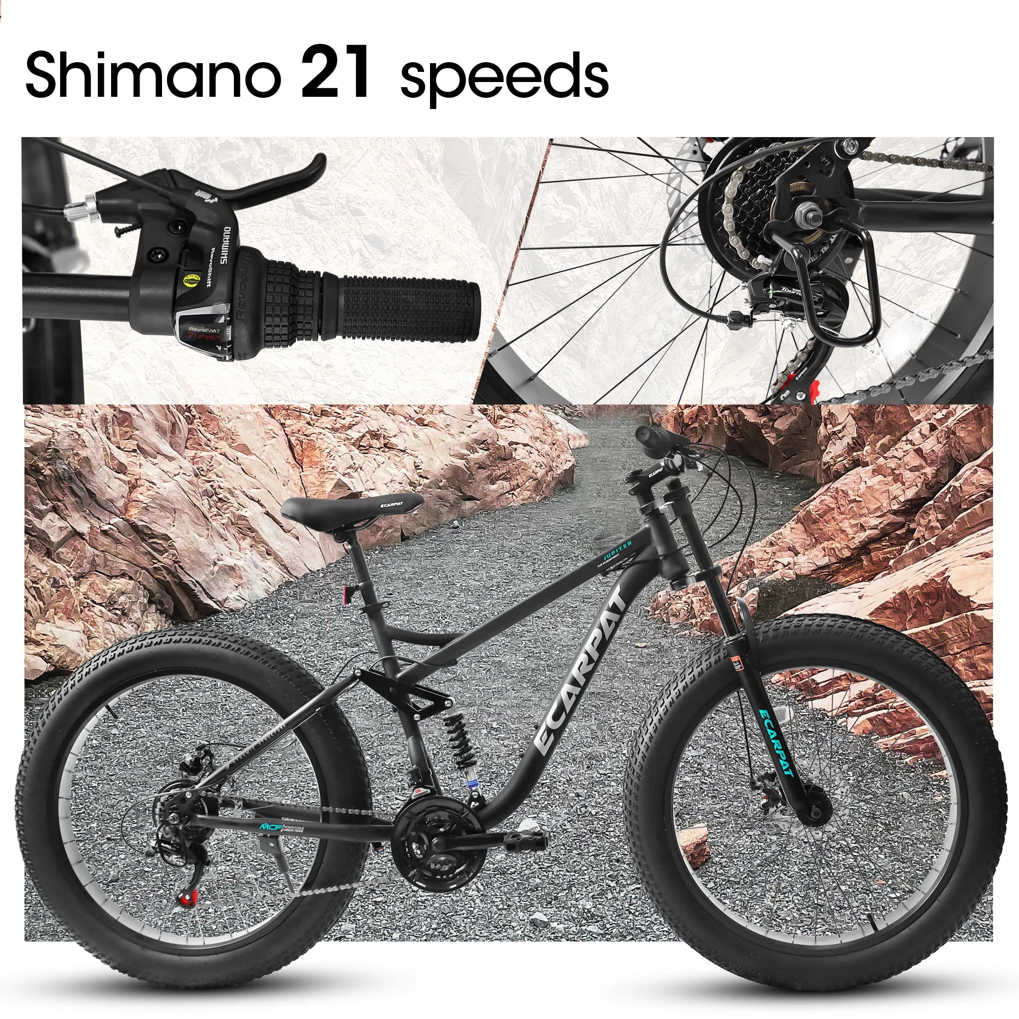 Fat Tire Mountain Bike 26 Inch, 21 Speed Dual Full Suspension, 4.0" Wide Non-Slip Big Fat Tire, Men Women Bicycles