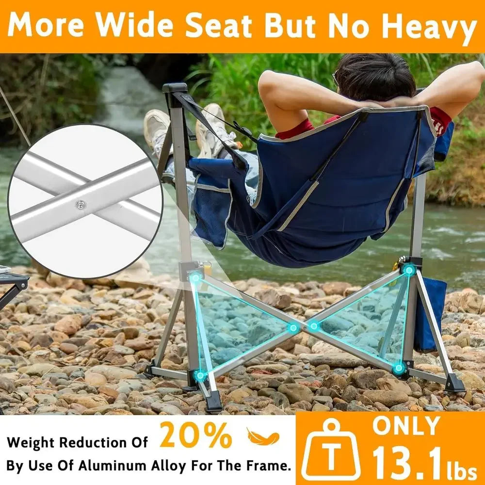 Oversized Portable Hammock Swing Chair with Adjustable Backrest, Lightweight Rocking Outdoor Seat Supports 440lbs - Blue