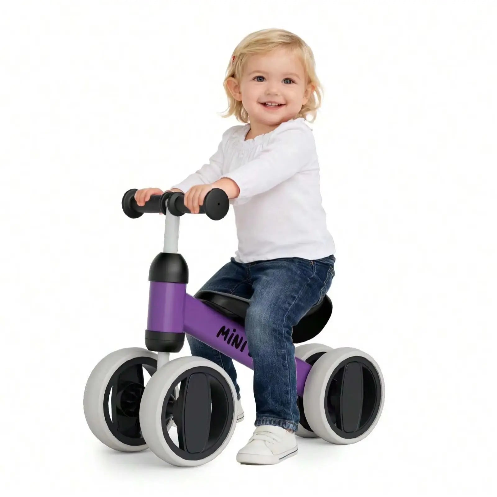Toddler Balance Bike 10-24 Months | 4-Wheel No-Pedal Ride On Toy with 135° Steering,Anti-Rollover, Lightweight 3.3lbs, Silent Wheels for Baby Boys Girls