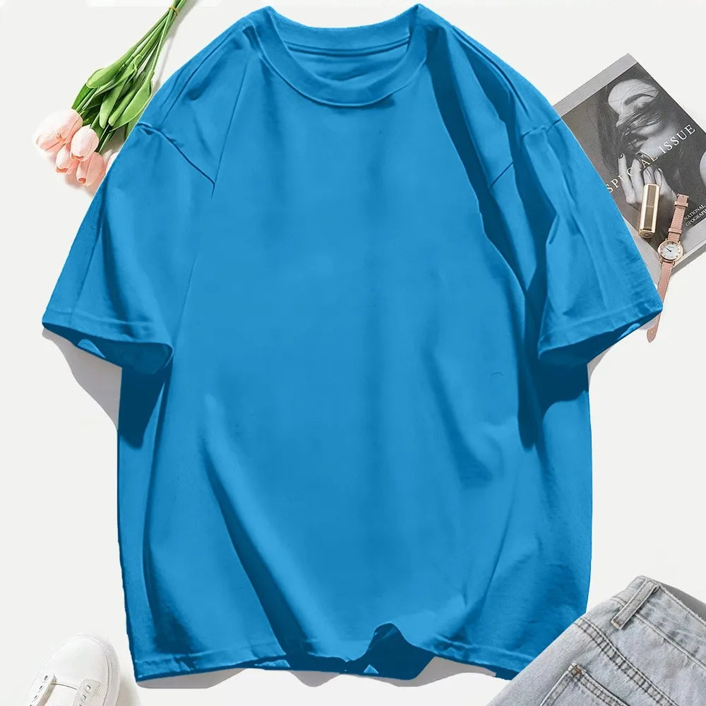 Short Sleeve T-shirt Minimalist Solid Plain Cotton O Neck Oversized Loose Sport Daily Women Summer All Season