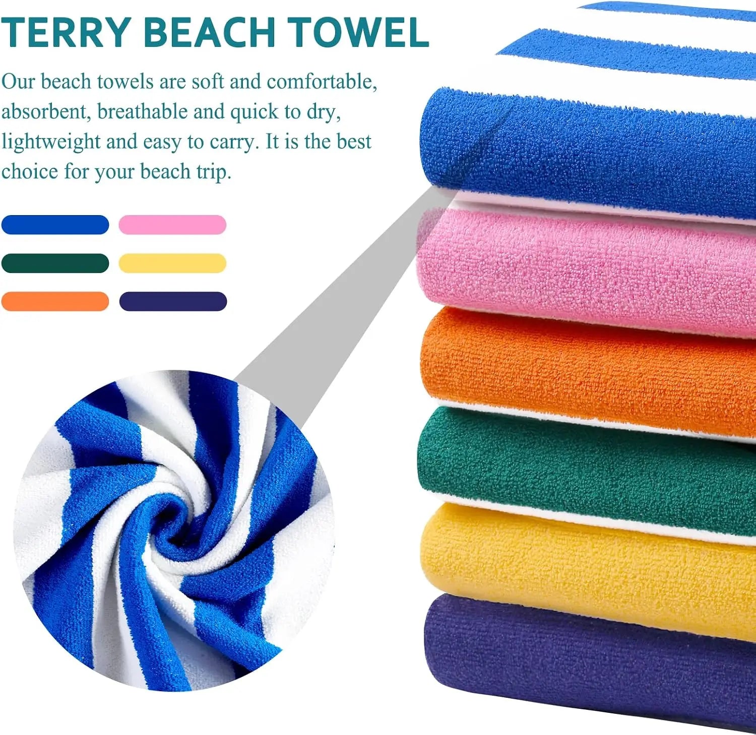 4 Packs Oversized Stripe Beach Towel Thin Terry Set for Women Men 72X40 In Absorbent Big Extra Large XL Clearance Travel FamiliesTowels Accessories Essentials Adults Gift Blue Pink Yellow Green