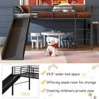 Twin Over Full Bunk Bed with Slide, Metal Frame, Safety Rails, Ladder - Black