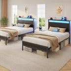 Twin Bed Frame with Headboard & Footboard, Twin Bed Frame with Charging Station & LED Light, Under-Bed-Storage, No, Customized