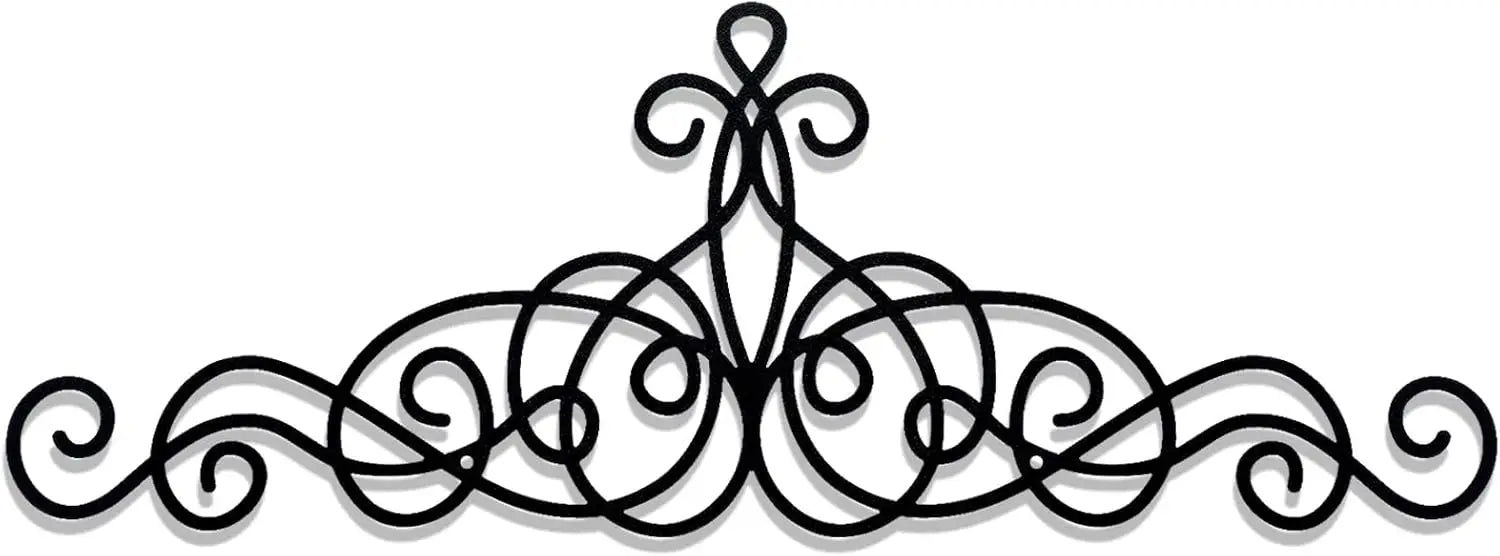 15.7x5.5 Inch Rustic Metal Scroll Wall Art Black Wrought Iron Decor for Living Room Bedroom Doorway Long Narrow Hanging Ornaments