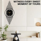 Modern Black Metal Wall Clock, Art Deco Style Large Decorative Clock for Living Room, Silent Non-Ticking Hanging Clock with Geo
