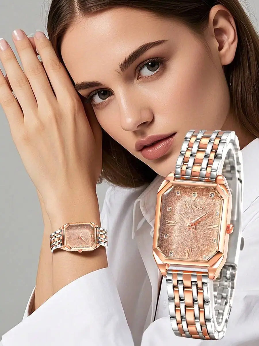 SOKI 1pc Women's Watch, Vintage Casual Fashion Minimalist Square Quartz Wristwatch, Suitable For Daily Wear, Birthday Gift,