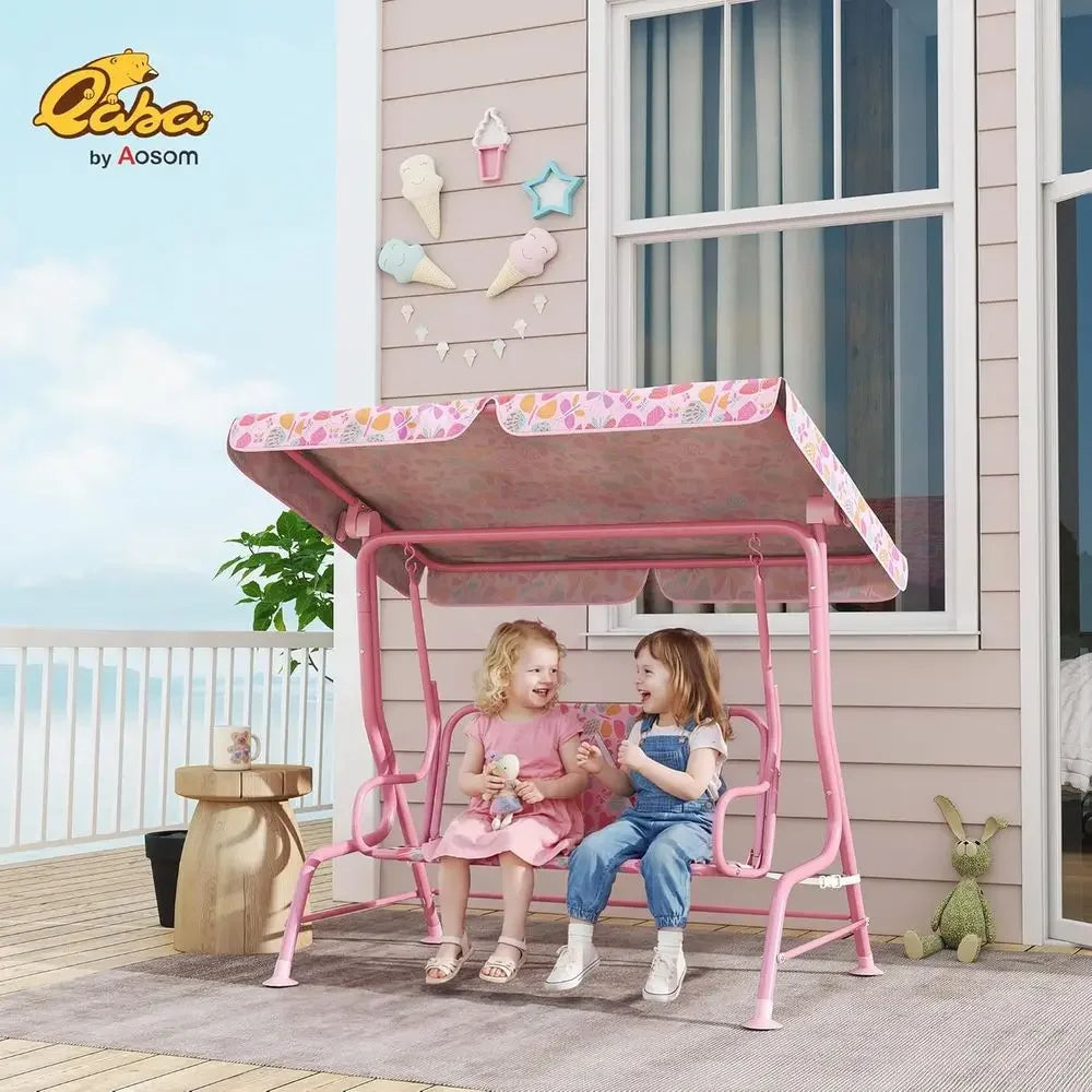 2-Person Pink Outdoor Swing Chair with Adjustable Seat and Safety Belt for Patio, Porch, or Garden