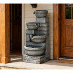 Garden Fountain,Tall Outdoor Waterfall Fountain with LED Lights, 4-Tier Resin Cascading Water Bowls with Pump On-Site