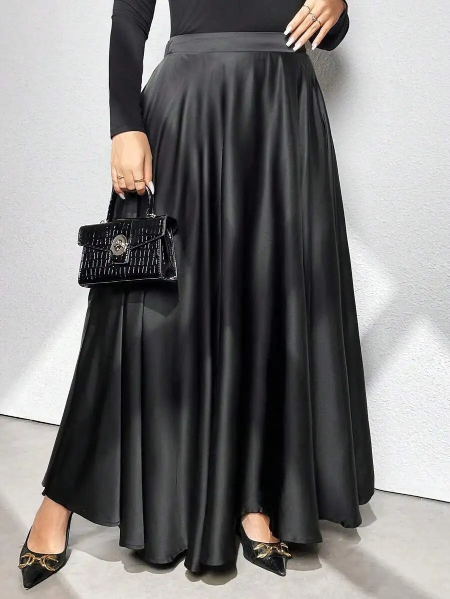 Elegant Solid Color Flared Maxi Skirt For Women Autumn