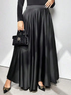 Elegant Solid Color Flared Maxi Skirt For Women Autumn