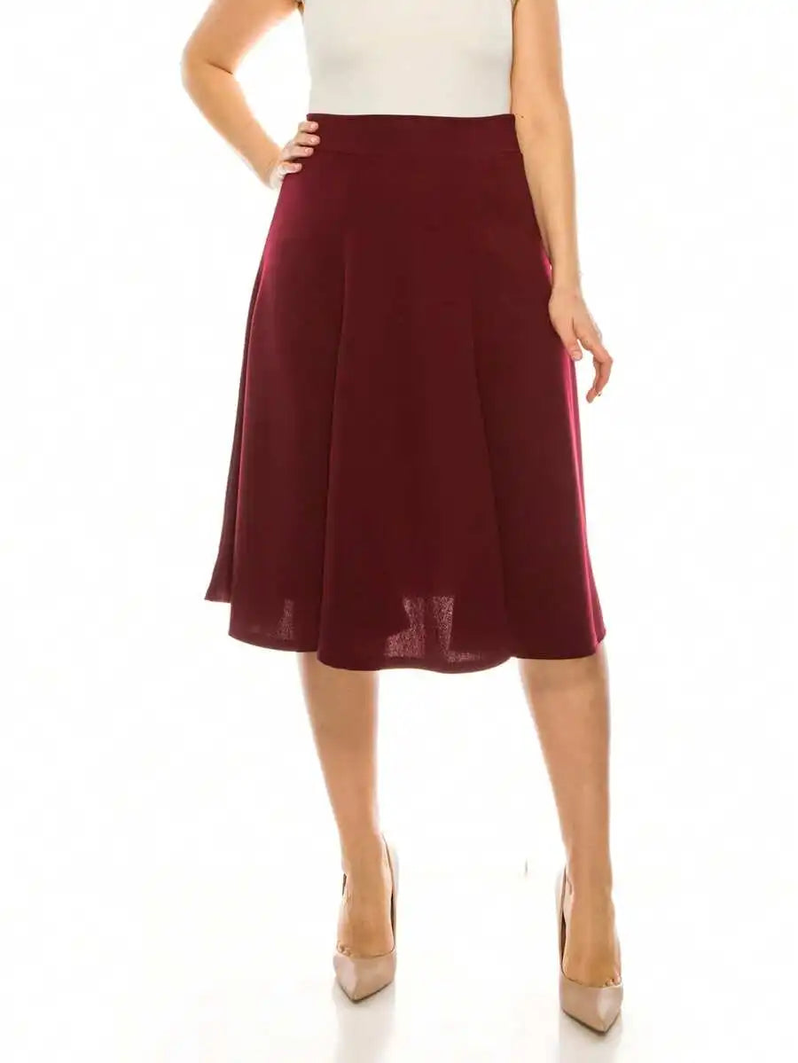 Plus Size Solid Flared Midi Skirt Lightweight A-Line For Everyday Wear