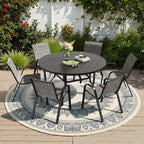 Farini 7-Piece Outdoor Dining Set for 6, Round Patio Table with 6 Chairs, Garden Furniture for Backyard, Deck