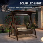 2 Person Wicker Porch Swing Chair with LED Light and Cushions for Outdoor Relaxation