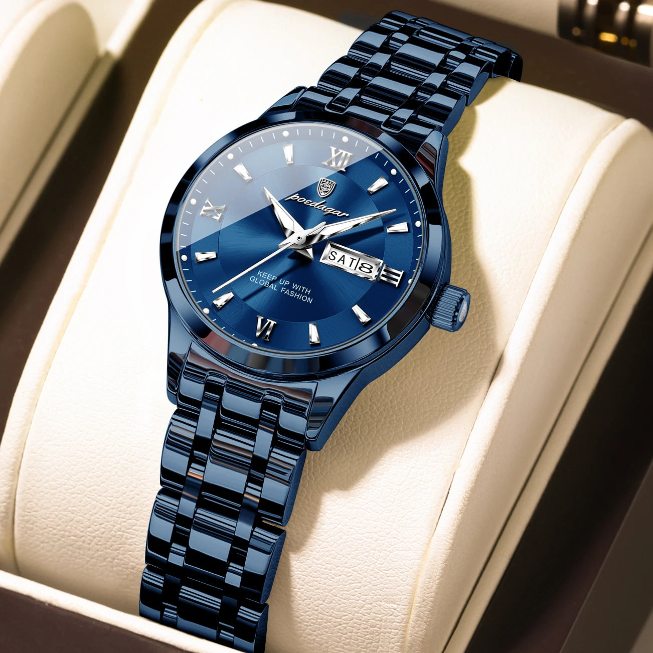 POEDAGAR Luxury Fashion Woman Watch Luminous Waterproof Stainless Steel Ladies Wristwatch Quartz Week Date Elegant Woman's Watches Male Reloj