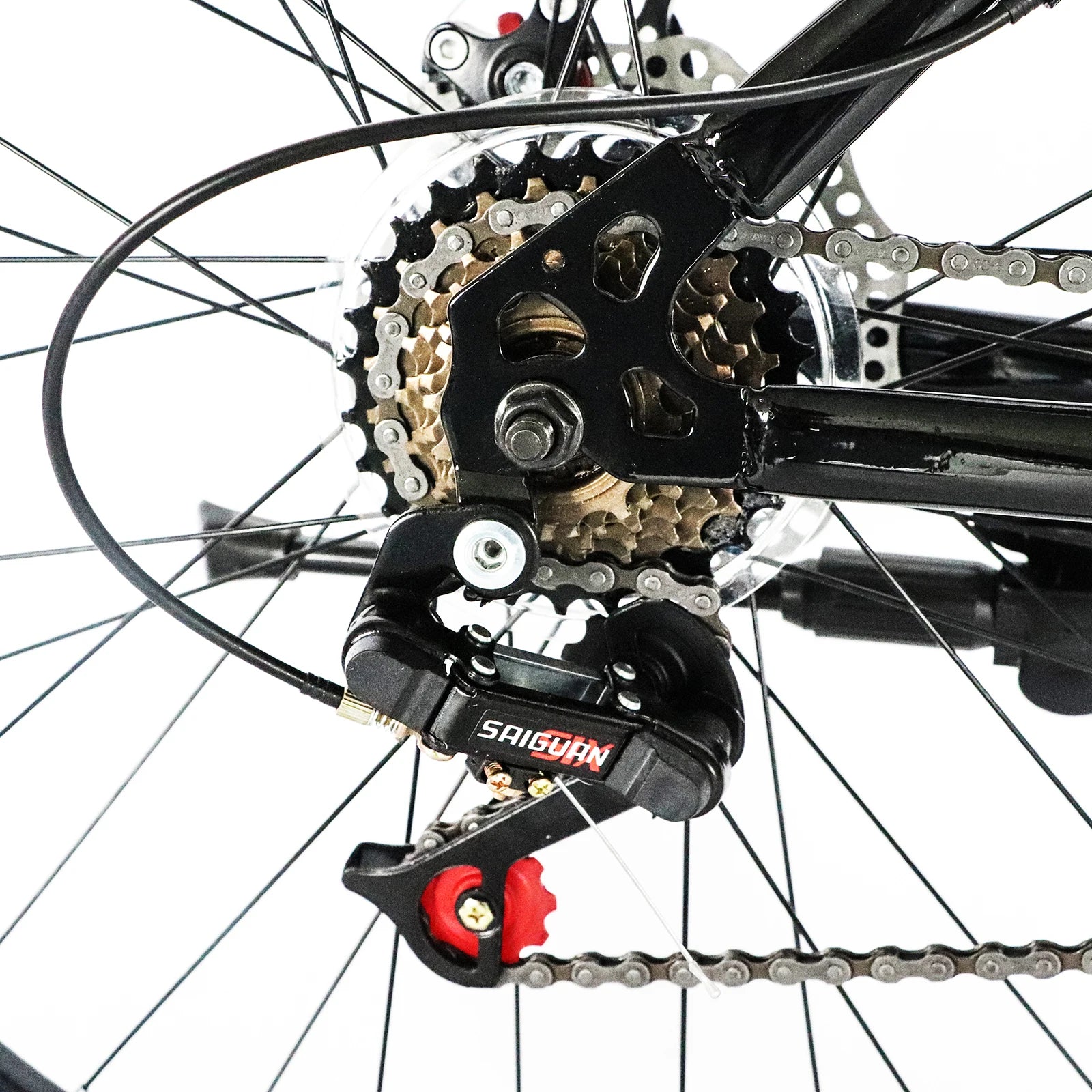 26 Inch 21 Speed Red Black Explorer Mountain Bike High Carbon Steel Frame Shock Absorbing Front Fork Mechanical Disc Brake MTB