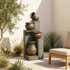 4-Tier Cascading Bowl Outdoor Water Fountain with Lights for Garden, Patio, Backyard, and Home Decor
