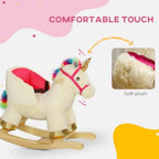 Rocking Horse, Ride on Unicorn with Realistic Sounds, Safety Belt and Wooden Base, Plush Animal Rocker for Toddlers -36 Months,