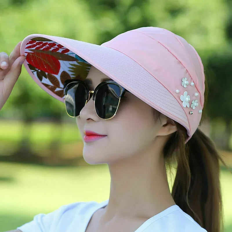 Sun hat, summer sun protection, fashionable, women, summer vacation, wide-brimmed foldable UV protection beach sun hat, open-top top hat, Korean style