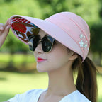 Sun hat, summer sun protection, fashionable, women, summer vacation, wide-brimmed foldable UV protection beach sun hat, open-top top hat, Korean style