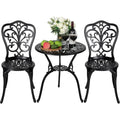 Outdoor 3-Piece All-Weather Cast Aluminum Patio Bistro Set with Umbrella Hole for Balcony and Yard, Black