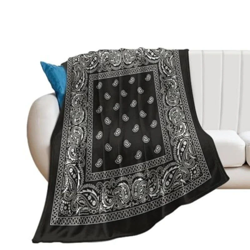 Black Bandana Paisley Art Blanket Soft and Warm Throw Digitally Printed Super Soft Micro Plush Blanket for Sofa Bed Living Room