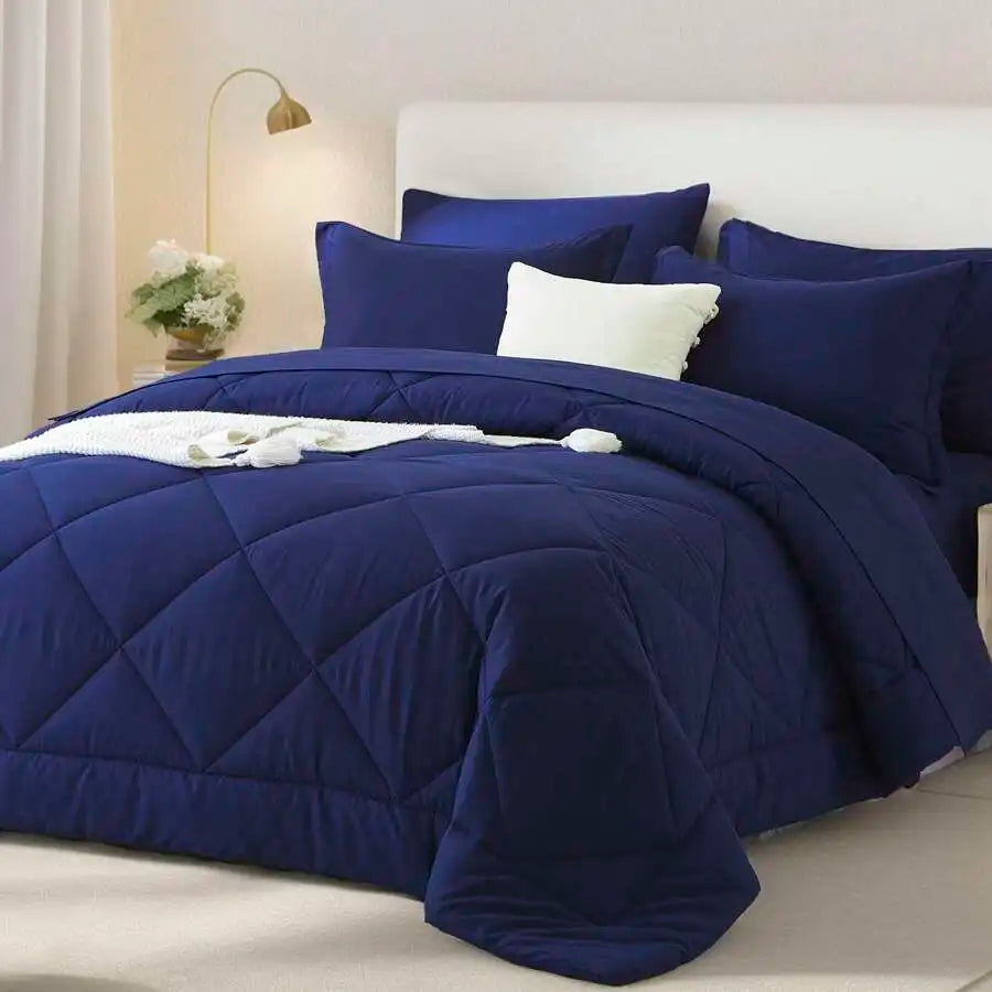 5/7 Piece Solid Color Bed Comforter Set Queen, Creative Geometric Pattern Design, Soft And Comfortable Summer Bedding Set