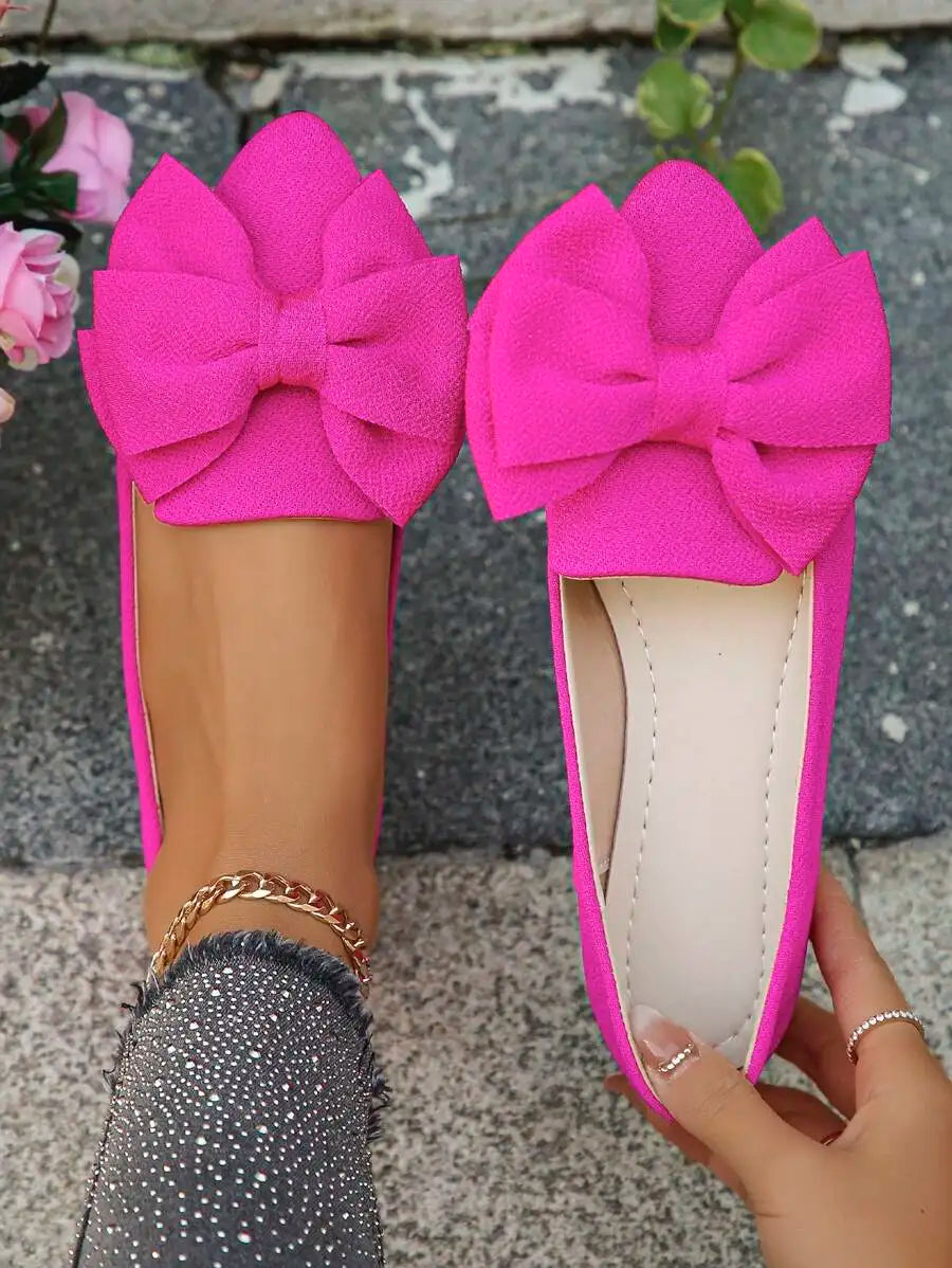 Pink Bowknot Pointed Toe Slip-On Flats For Women Comfortable Casual Summer Shoes