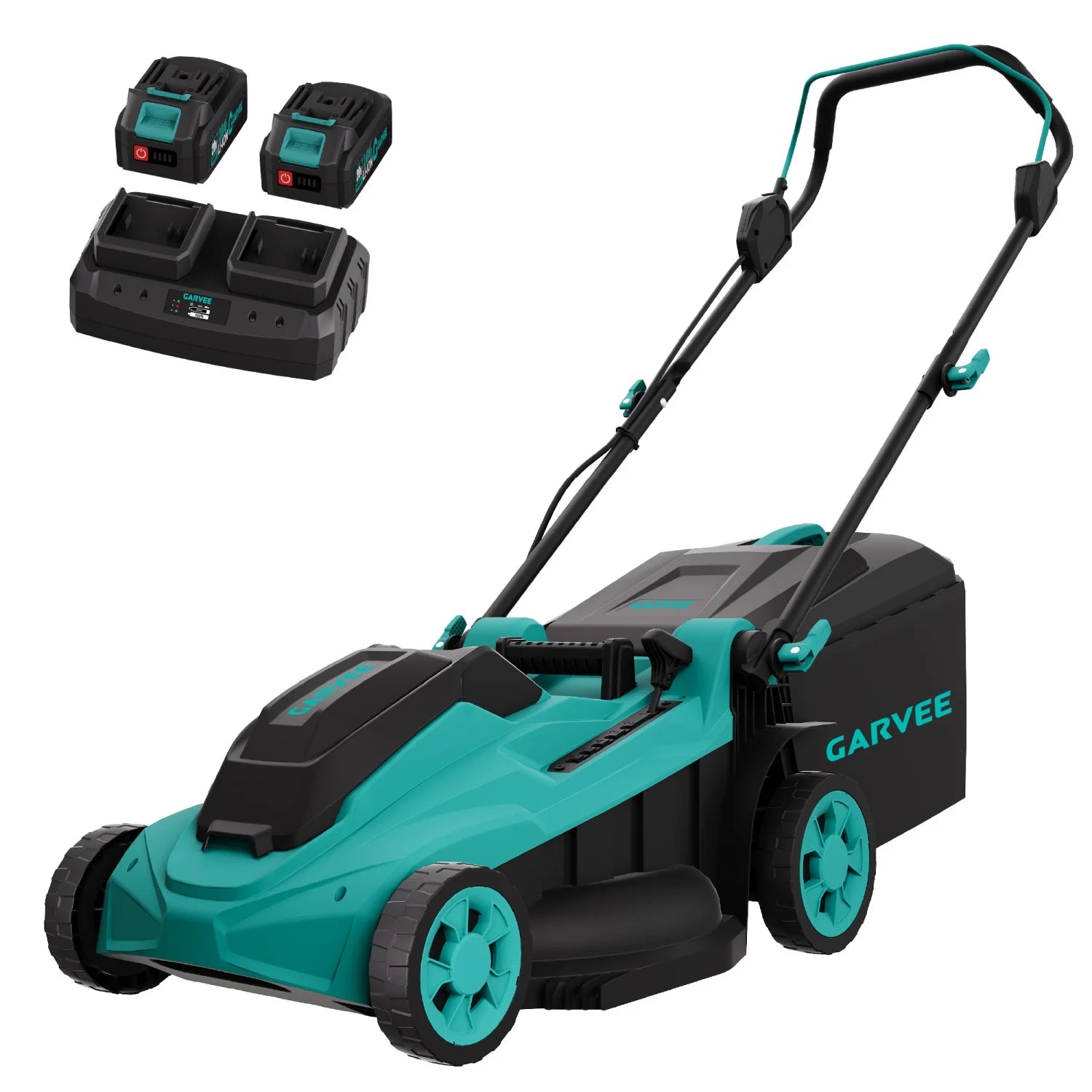 17-inch Cordless Lawn Mower, Electric Push Mower with 2×20V 4.0Ah Batteries,Dual Charger, Grass Collection Bag & Foldable Handle