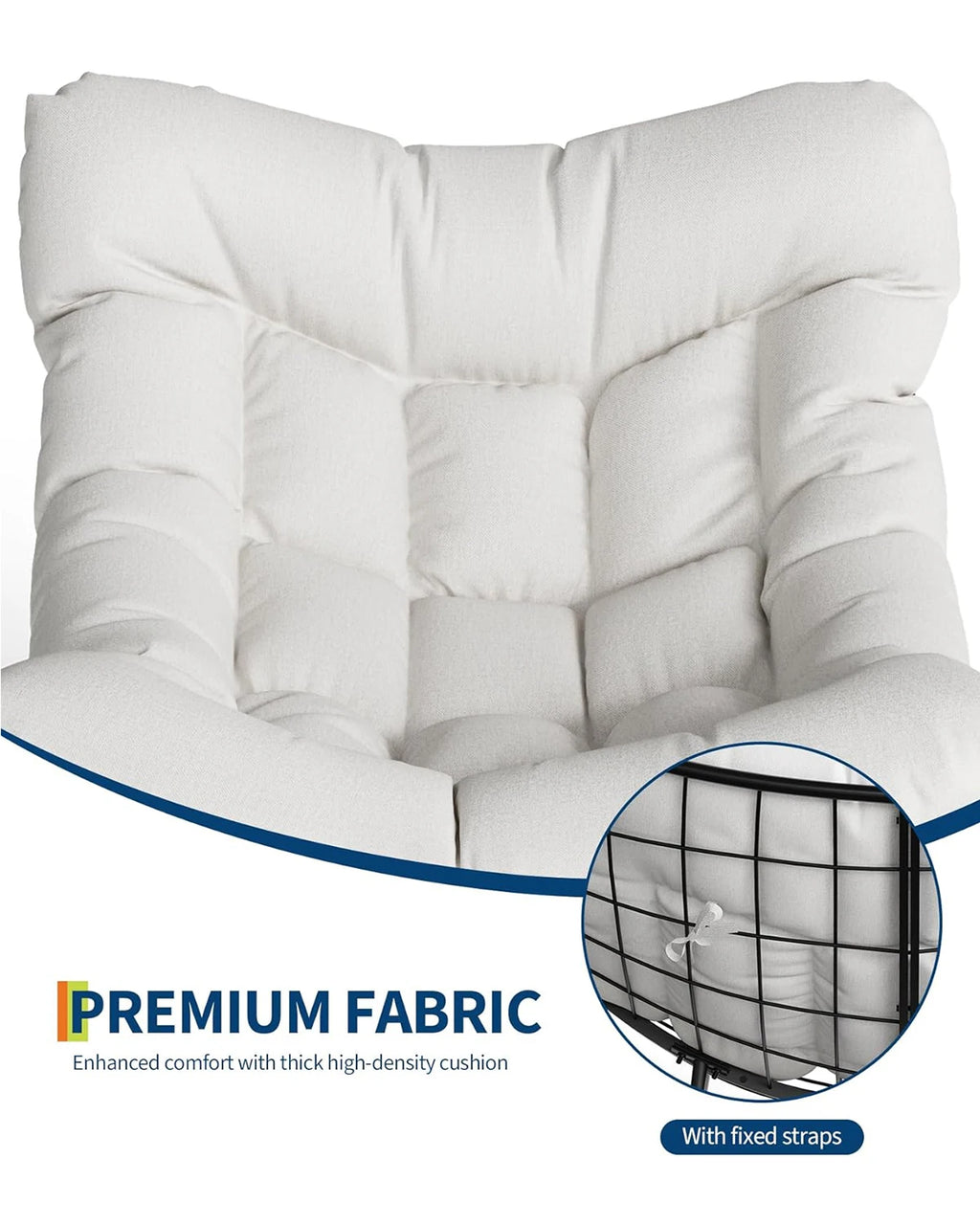 Oversized Papasan Rocking Chair With Footrest, Indoor Outdoor Egg Lounge Rocker, 350LBS Metal Frame For Patio Porch Living Room