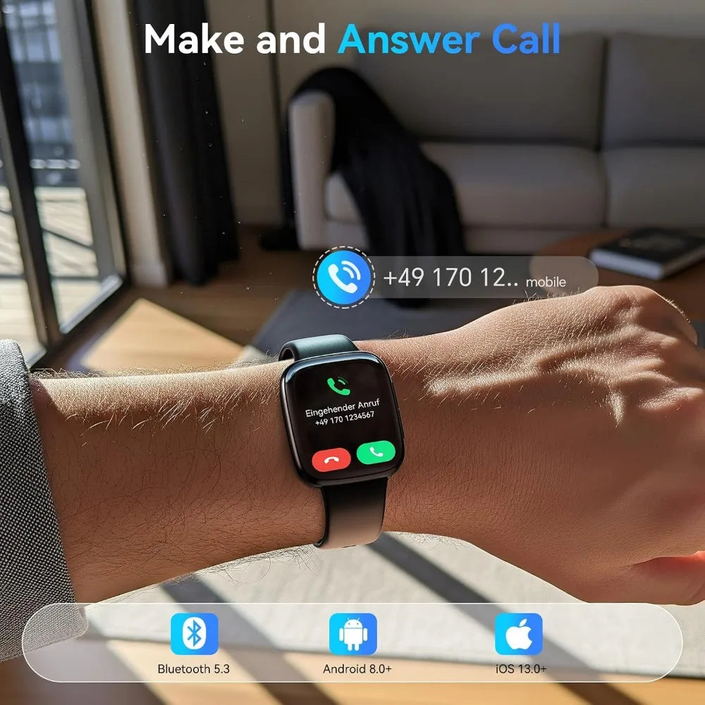Bluetooth Smartwatch with 1.85" AMOLED Display, Call Features, Fitness Tracking, and Water Resistance for Men and Women