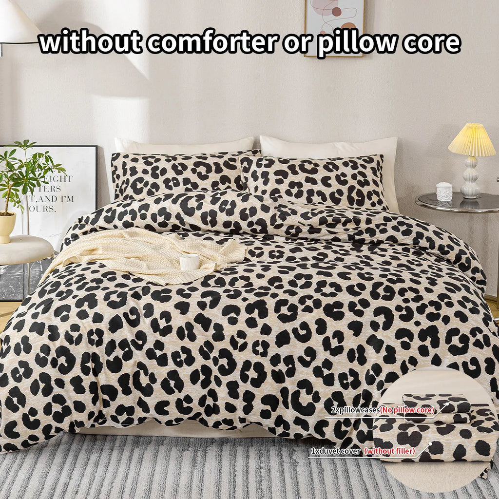 Fashionable Leopard Print Three-Piece Duvet Cover Set (1 Duvet Cover + 2 Pillowcases) Made of Ultra-Soft, Breathable Fabric, Skin-Friendly, Comfortable, Breathable, Machine Washable, Suitable for All Seasons, Elegant and Exqu