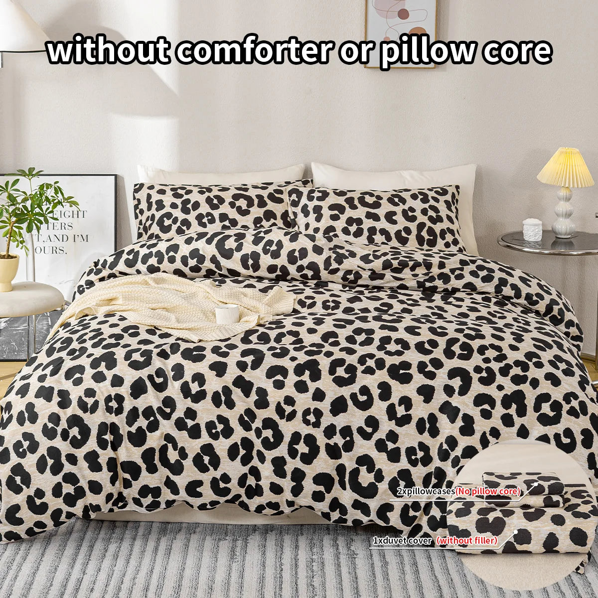 Fashionable Leopard Print Three-Piece Duvet Cover Set (1 Duvet Cover + 2 Pillowcases) Made of Ultra-Soft, Breathable Fabric, Skin-Friendly, Comfortable, Breathable, Machine Washable, Suitable for All Seasons, Elegant and Exqu