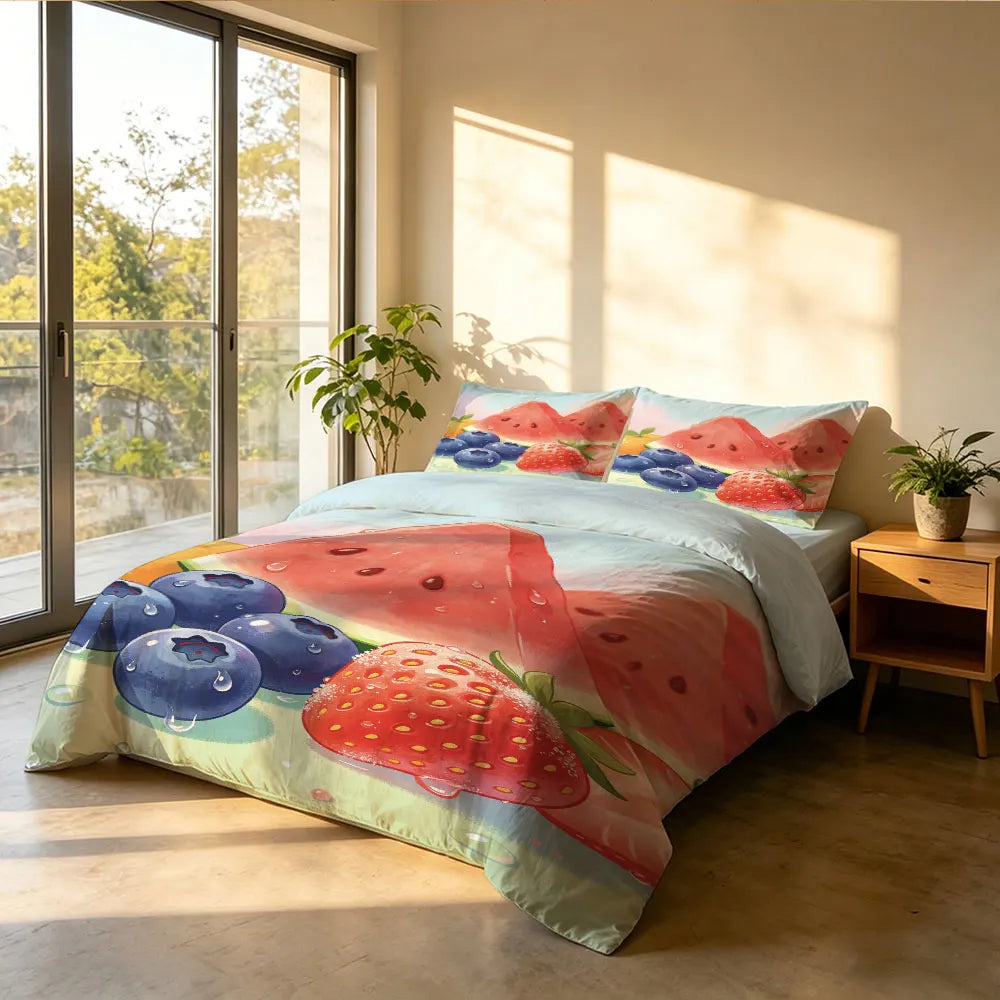 3pcs Summer watermelon fruit Print Coreless Duvet Cover Set Multiple Sizes Soft Comfortable Bedding Decoration Machine Washable