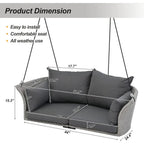 2-Person Rattan Swing Chair with Cushion, Adjustable Hanging Rope for Porch, Lawn, Garden, Backyard, or Patio (Gray)