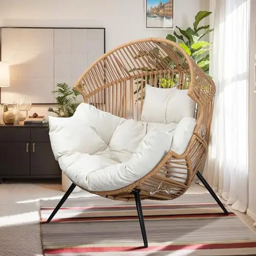 Outdoor Wicker Egg Chair PE Rattan Chair with Cushion, Oversized Patio Lounge Chair for Outdoor, Indoor, Balcony
