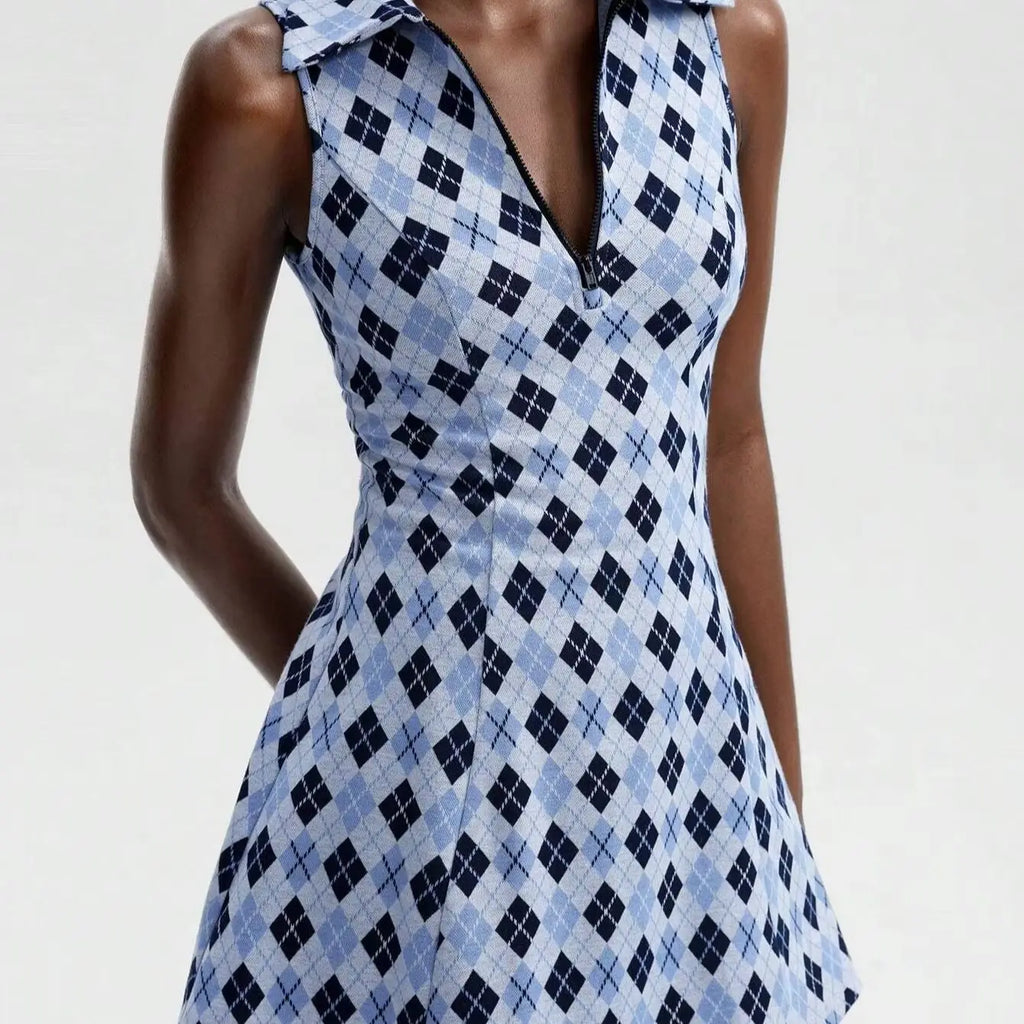 Tennis Dress Vintage Collegiate Style Mesh Dress - Elegant Sleeveless V-Neck A-Line Skater Dress, Breathable Stretchy Bodycon Tennis Dress for Women