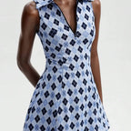 Tennis Dress Vintage Collegiate Style Mesh Dress - Elegant Sleeveless V-Neck A-Line Skater Dress, Breathable Stretchy Bodycon Tennis Dress for Women