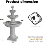 3-Tier Outdoor Water Fountain with Pump & Pine Top, 48.4 Tall Large Pillar Waterfalls for Indoor or Outdoor, Deck Patio Garden F